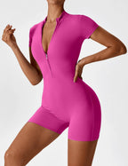 Fitness Waffle Zipper Jumpsuit