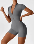 Fitness Waffle Zipper Jumpsuit